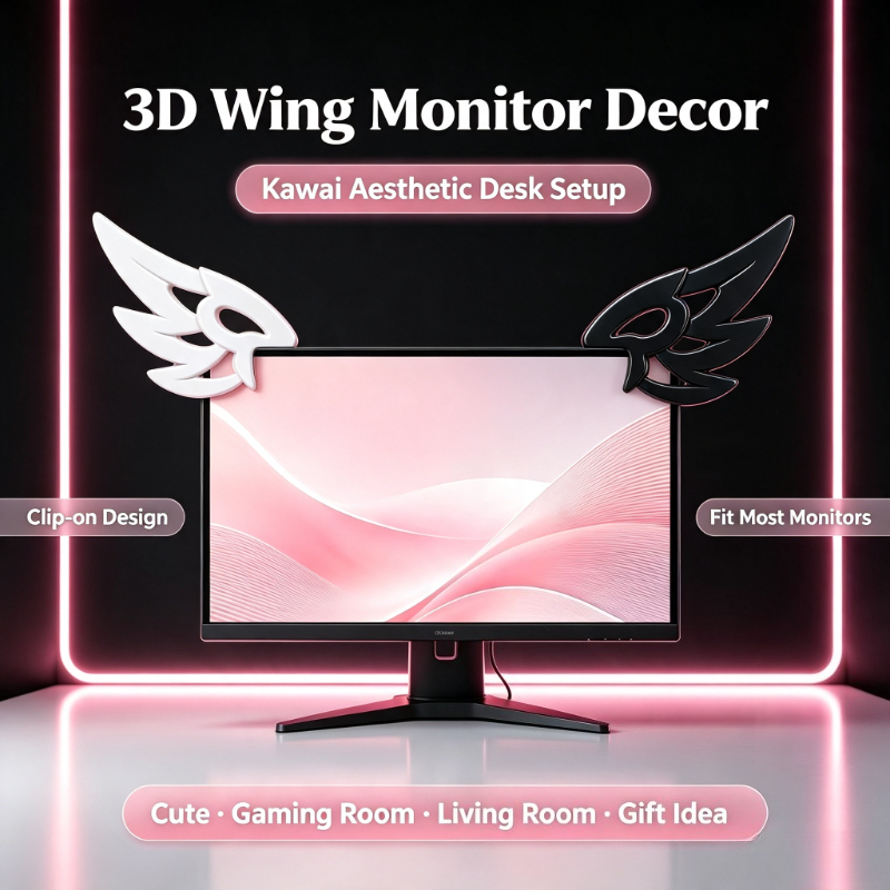Desk Setup No Monitor - Decoración de Alas 3D Kawaii para