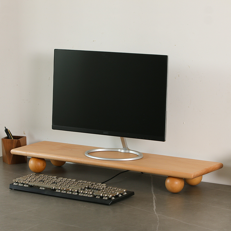 Desk Setup Dual Monitor - Elevador de escritorio de madera Natural,