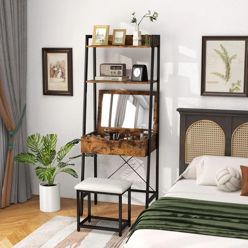 Desk Setup In Small Bedroom - Conjunto de tocador con espejo abatible